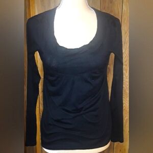 Black XS Longsleeve Blouse Black Solid Round Neck Shirt Top